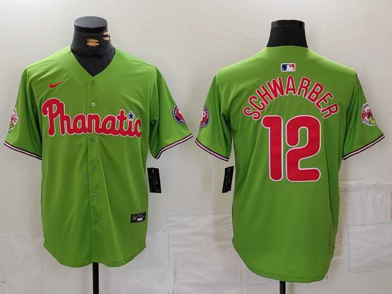 Men%27s Philadelphia Phillies #12 Kyle Schwarber Green With Patch Stitched Cool Base Nike Jersey